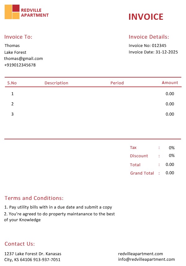 Apartment Rental Invoice Template PSD template